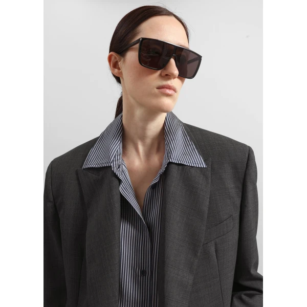 The Frankie Shop Newark Plaid Double Breasted Blazer – Dark Grey, view 4