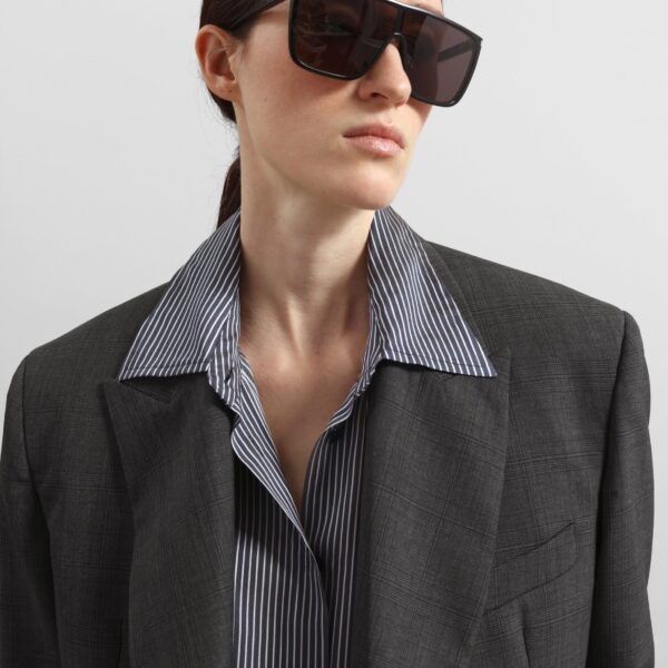 The Frankie Shop Newark Plaid Double Breasted Blazer - Dark Grey - Oversized Minimalist Jackets in Grey - Shop at Coveti