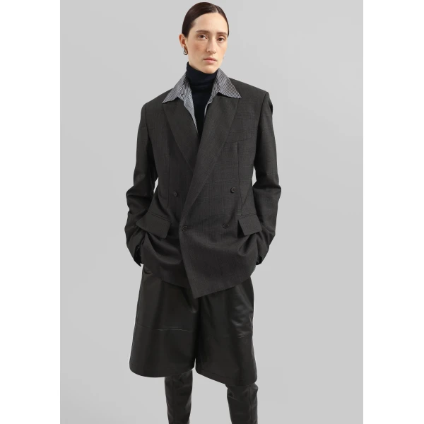 The Frankie Shop Newark Plaid Double Breasted Blazer – Dark Grey, view 5