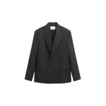The Frankie Shop Newark Plaid Double Breasted Blazer - Dark Grey - Oversized Minimalist Jackets in Grey - Shop at Coveti
