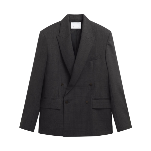 The Frankie Shop Newark Plaid Double Breasted Blazer - Dark Grey - Oversized Minimalist Jackets in Grey - Shop at Coveti