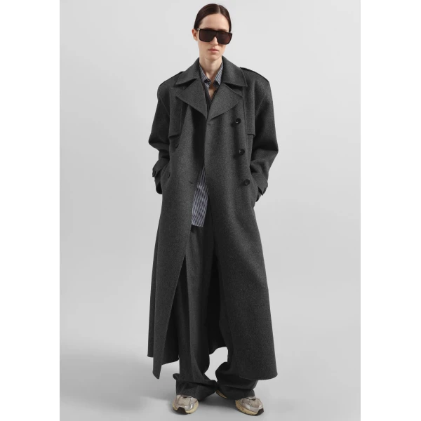 The Frankie Shop Nikola Padded Trench Coat – Dark Grey Melange, view 2