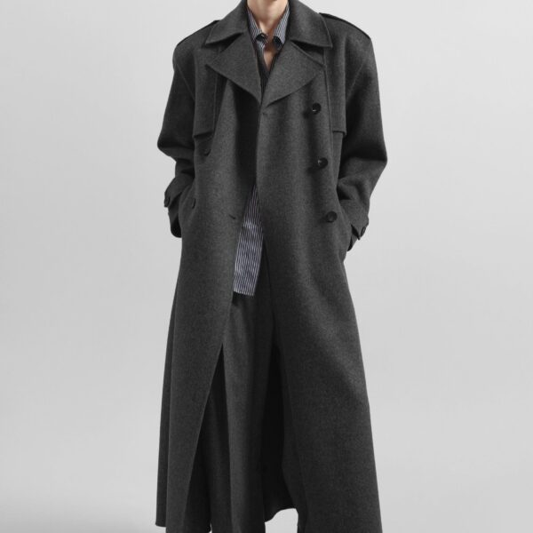 The Frankie Shop Nikola Padded Trench Coat - Dark Grey Melange - Oversized Minimalist Coats in Grey - Shop at Coveti