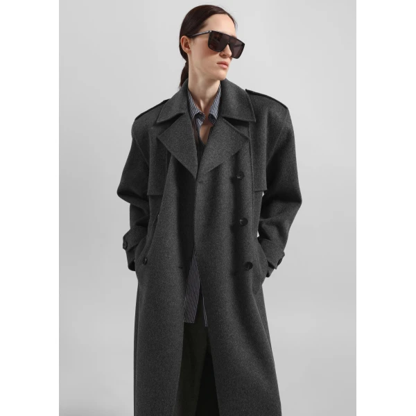 The Frankie Shop Nikola Padded Trench Coat – Dark Grey Melange, view 3