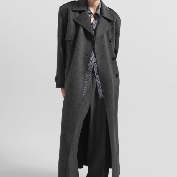 The Frankie Shop Nikola Padded Trench Coat - Dark Grey Melange - Oversized Minimalist Coats in Grey - Shop at Coveti