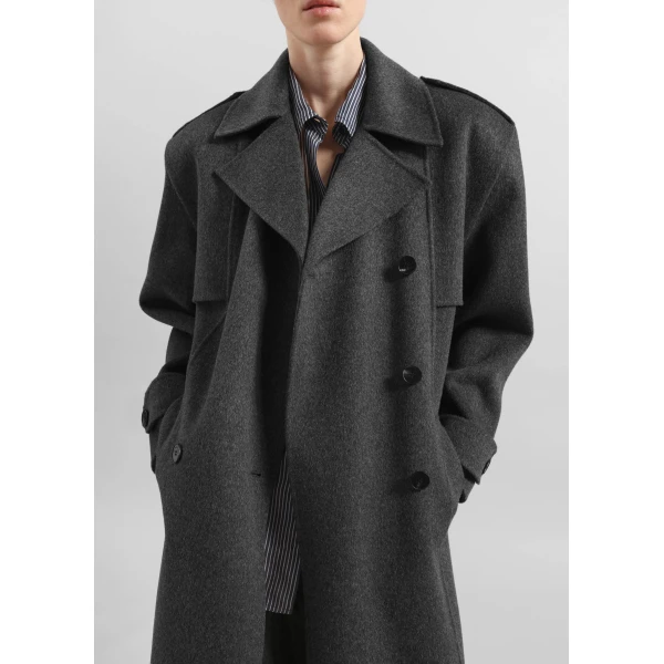 The Frankie Shop Nikola Padded Trench Coat – Dark Grey Melange, view 5
