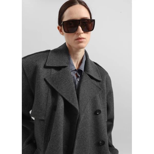 The Frankie Shop Nikola Padded Trench Coat – Dark Grey Melange, view 6