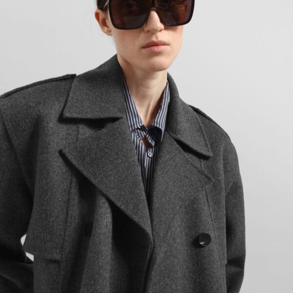 The Frankie Shop Nikola Padded Trench Coat - Dark Grey Melange - Oversized Minimalist Coats in Grey - Shop at Coveti