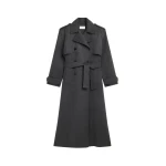 The Frankie Shop Nikola Padded Trench Coat - Dark Grey Melange - Oversized Minimalist Coats in Grey - Shop at Coveti