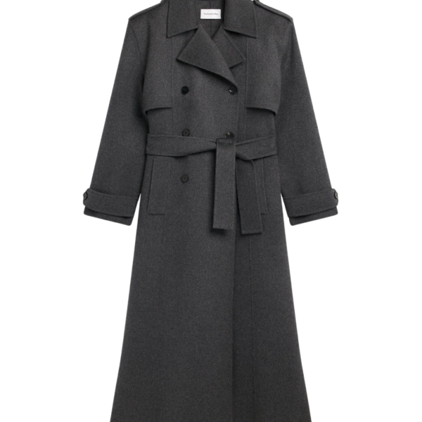 The Frankie Shop Nikola Padded Trench Coat - Dark Grey Melange - Oversized Minimalist Coats in Grey - Shop at Coveti