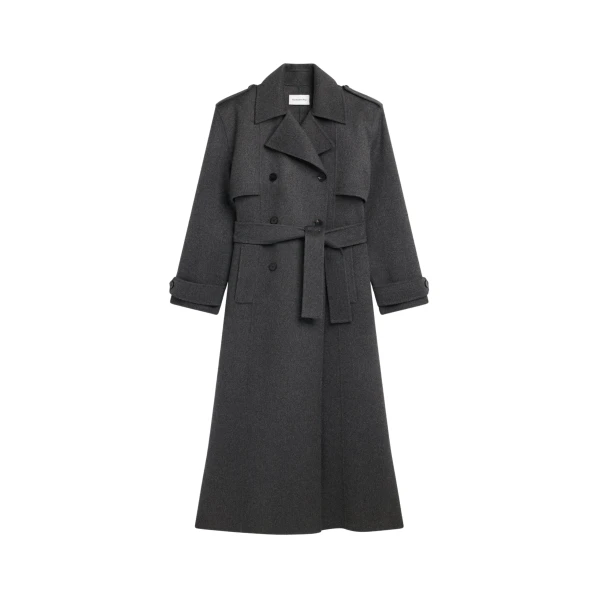 The Frankie Shop Nikola Padded Trench Coat - Dark Grey Melange - Oversized Minimalist Coats in Grey - Shop at Coveti