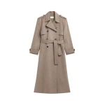 The Frankie Shop Nikola Padded Trench Coat - Taupe Melange - Oversized Minimalist Coats in Beige - Shop at Coveti