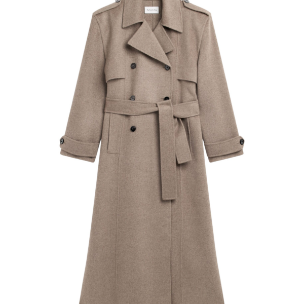 The Frankie Shop Nikola Padded Trench Coat - Taupe Melange - Oversized Minimalist Coats in Beige - Shop at Coveti