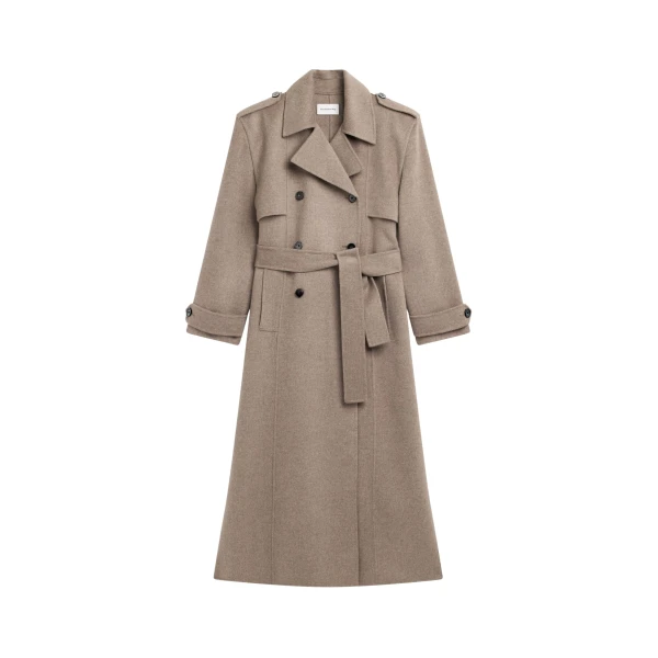 The Frankie Shop Nikola Padded Trench Coat - Taupe Melange - Oversized Minimalist Coats in Beige - Shop at Coveti