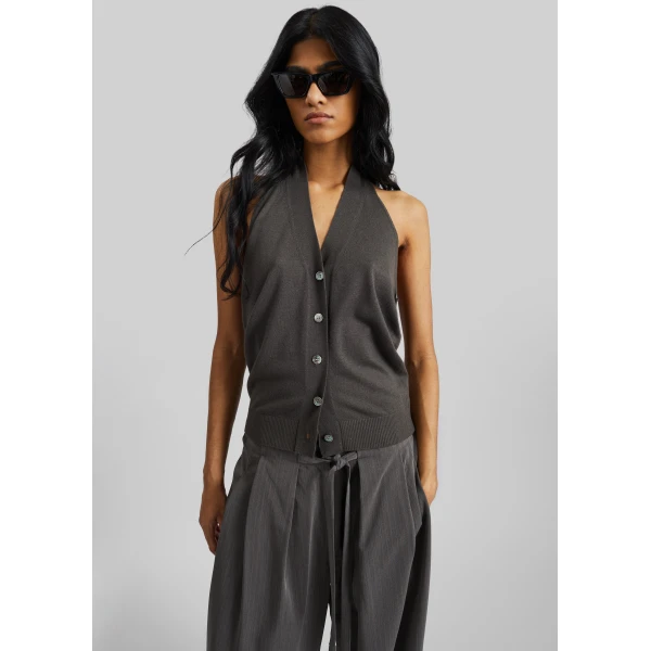 The Frankie Shop Nimi Knit Halter Top – Charcoal, view 2