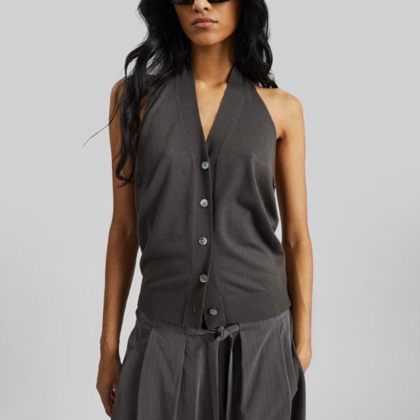 The Frankie Shop Nimi Knit Halter Top - Charcoal - Oversized Minimalist Tops in Grey - Shop at Coveti