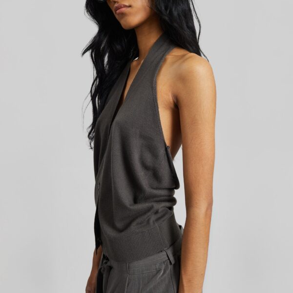 The Frankie Shop Nimi Knit Halter Top - Charcoal - Oversized Minimalist Tops in Grey - Shop at Coveti