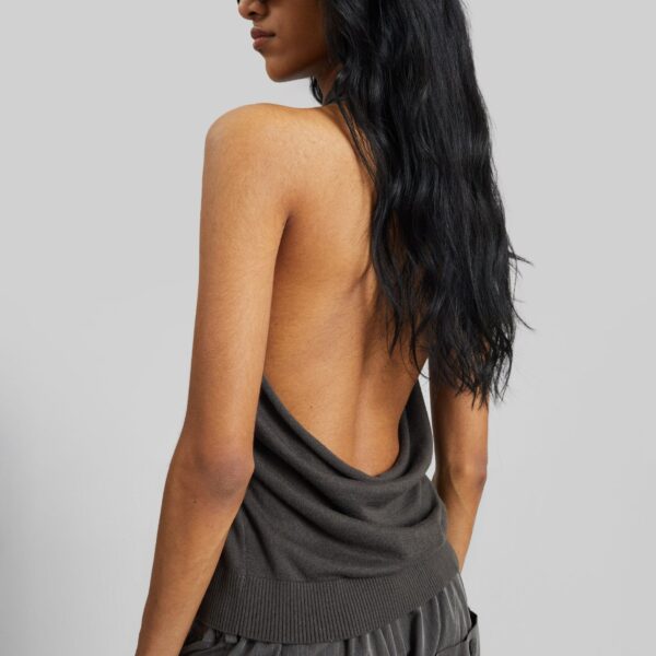 The Frankie Shop Nimi Knit Halter Top - Charcoal - Oversized Minimalist Tops in Grey - Shop at Coveti