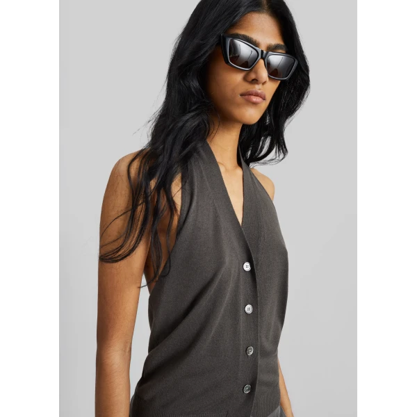 The Frankie Shop Nimi Knit Halter Top – Charcoal, view 5