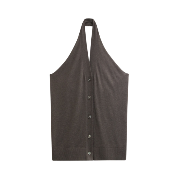 The Frankie Shop Nimi Knit Halter Top - Charcoal - Oversized Minimalist Tops in Grey - Shop at Coveti