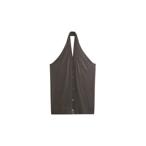 The Frankie Shop Nimi Knit Halter Top - Charcoal - Oversized Minimalist Tops in Grey - Shop at Coveti