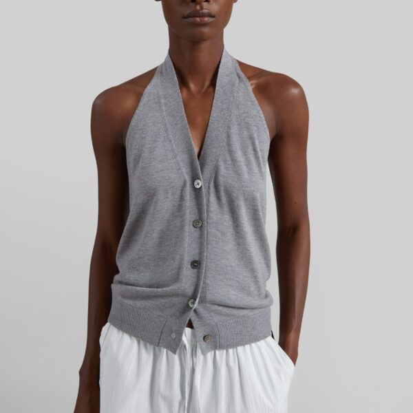 The Frankie Shop Nimi Knit Halter Top - Grey - Oversized Minimalist Tops in Grey - Shop at Coveti