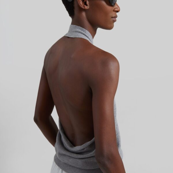The Frankie Shop Nimi Knit Halter Top - Grey - Oversized Minimalist Tops in Grey - Shop at Coveti