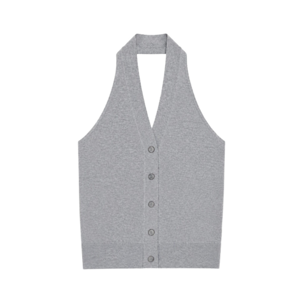 The Frankie Shop Nimi Knit Halter Top - Grey - Oversized Minimalist Tops in Grey - Shop at Coveti