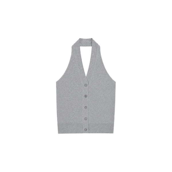 The Frankie Shop Nimi Knit Halter Top - Grey - Oversized Minimalist Tops in Grey - Shop at Coveti