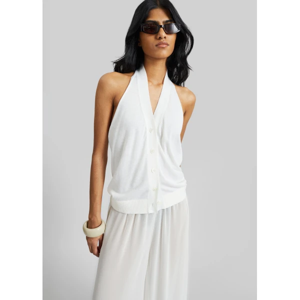 The Frankie Shop Nimi Knit Halter Top – White, view 2