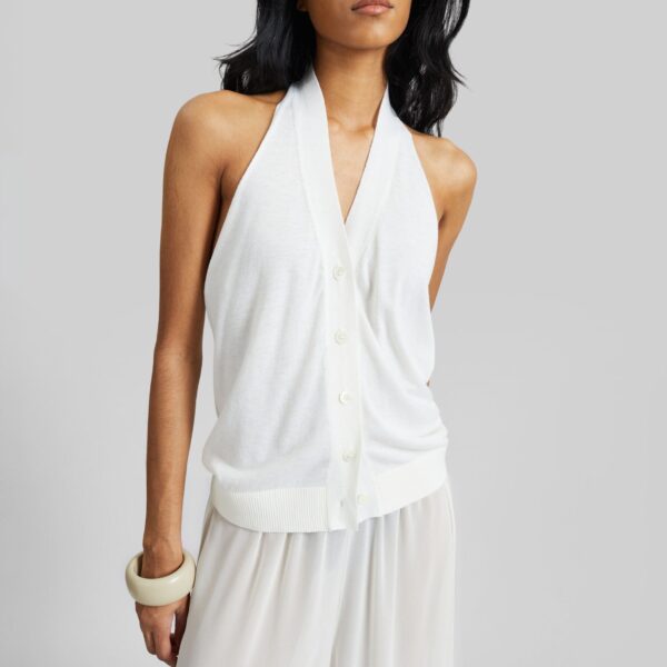 The Frankie Shop Nimi Knit Halter Top - White - Oversized Minimalist Tops in White - Shop at Coveti