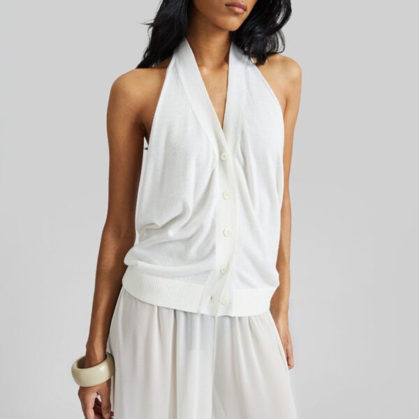 The Frankie Shop Nimi Knit Halter Top - White - Oversized Minimalist Tops in White - Shop at Coveti