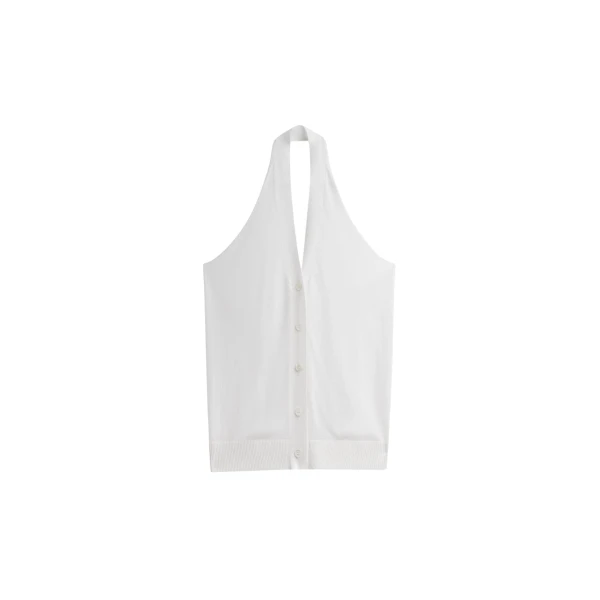 The Frankie Shop Nimi Knit Halter Top - White - Oversized Minimalist Tops in White - Shop at Coveti
