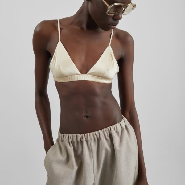 The Frankie Shop Nina Silk Bralette - Champagne - Oversized Minimalist Tops in Neutrals - Shop at Coveti