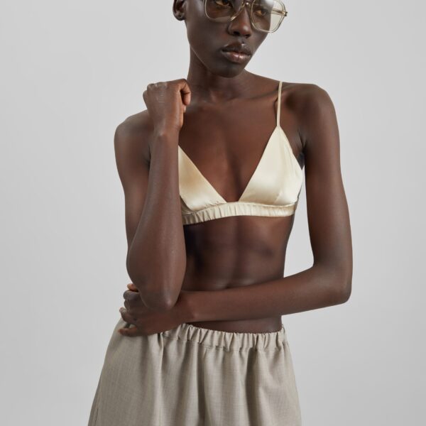 The Frankie Shop Nina Silk Bralette - Champagne - Oversized Minimalist Tops in Neutrals - Shop at Coveti