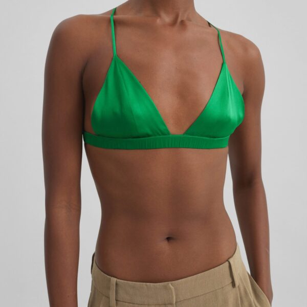 The Frankie Shop Nina Silk Bralette - Kelly Green - Oversized Minimalist Tops in Green - Shop at Coveti