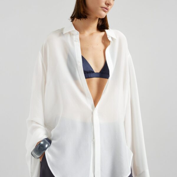 The Frankie Shop Nina Silk Bralette - Navy - Oversized Minimalist Tops in Blue - Shop at Coveti