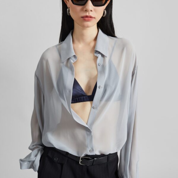 The Frankie Shop Nina Silk Bralette - Navy - Oversized Minimalist Tops in Blue - Shop at Coveti