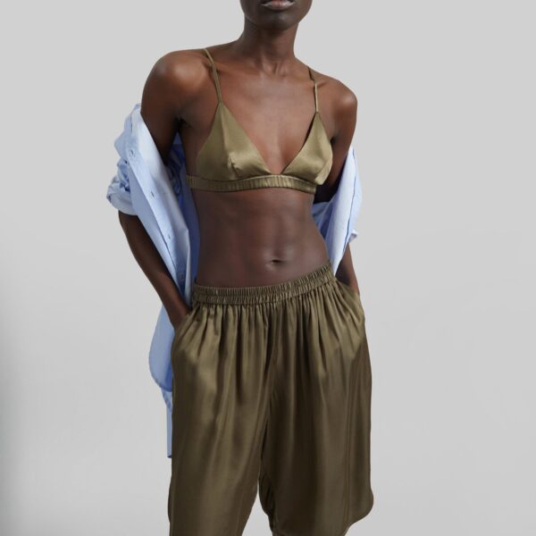 The Frankie Shop Nina Silk Bralette - Olive - Oversized Minimalist Tops in Green - Shop at Coveti
