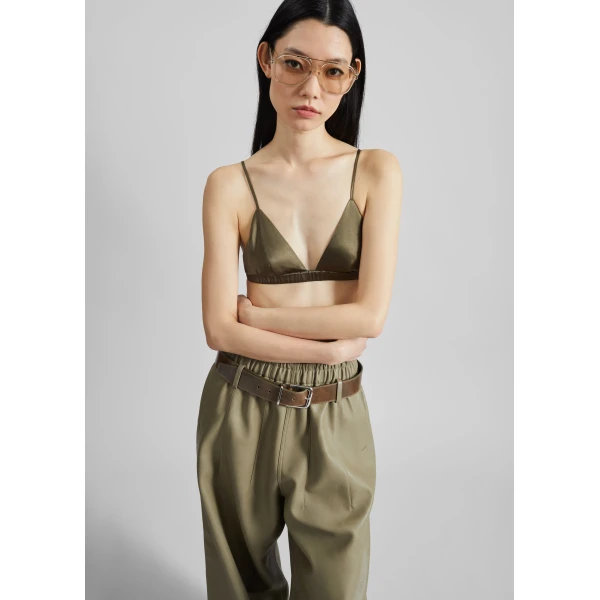 The Frankie Shop Nina Silk Bralette – Olive, view 3