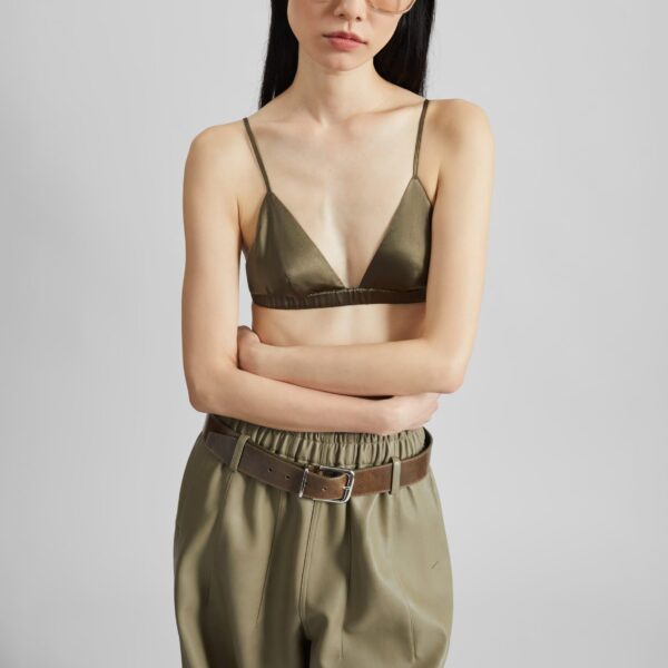 The Frankie Shop Nina Silk Bralette - Olive - Oversized Minimalist Tops in Green - Shop at Coveti