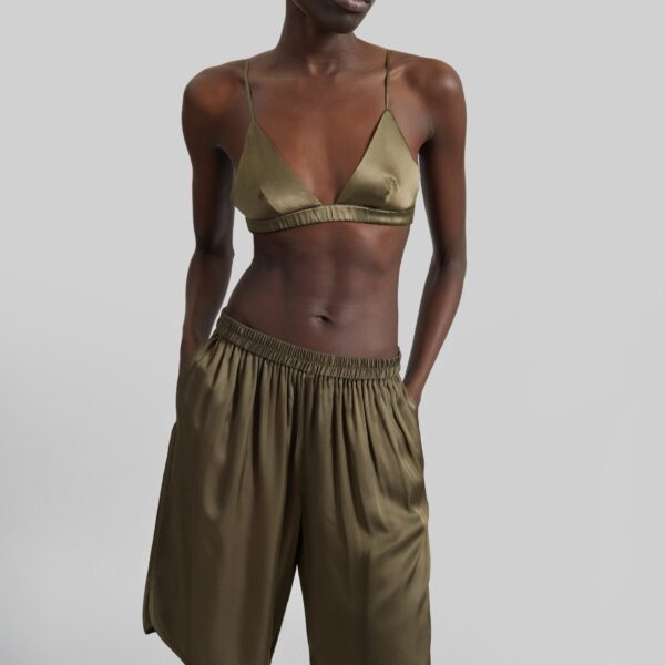 The Frankie Shop Nina Silk Bralette - Olive - Oversized Minimalist Tops in Green - Shop at Coveti