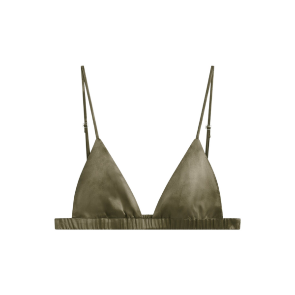 The Frankie Shop Nina Silk Bralette - Olive - Oversized Minimalist Tops in Green - Shop at Coveti