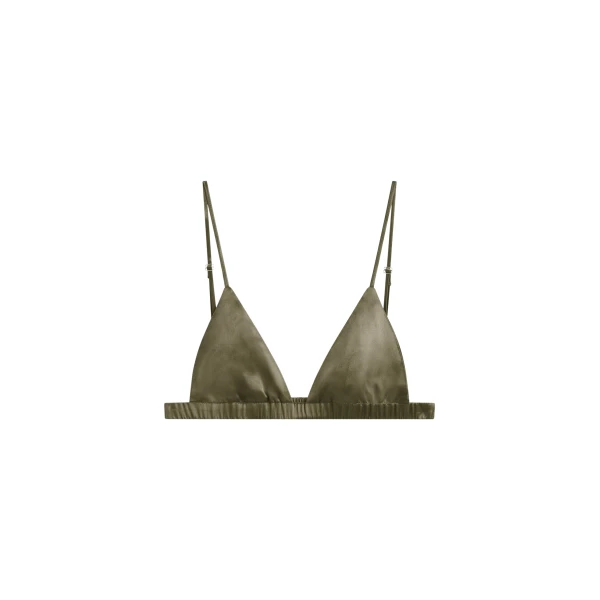 The Frankie Shop Nina Silk Bralette - Olive - Oversized Minimalist Tops in Green - Shop at Coveti