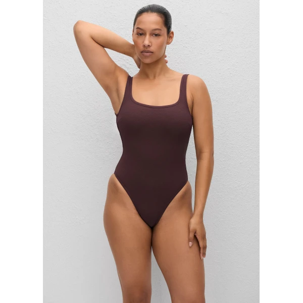 The Frankie Shop Nineties Maillot – Aubergine Crinkle, view 5