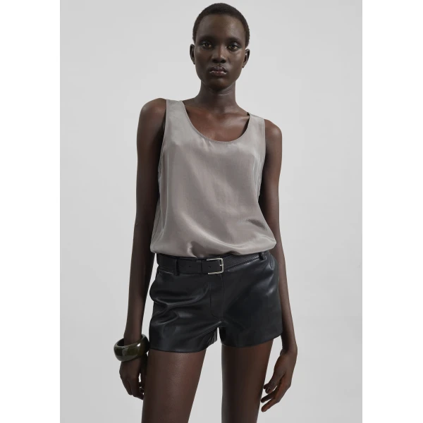 The Frankie Shop Nivee Lustrous Boxy Tank – Dark Taupe Top, view 2