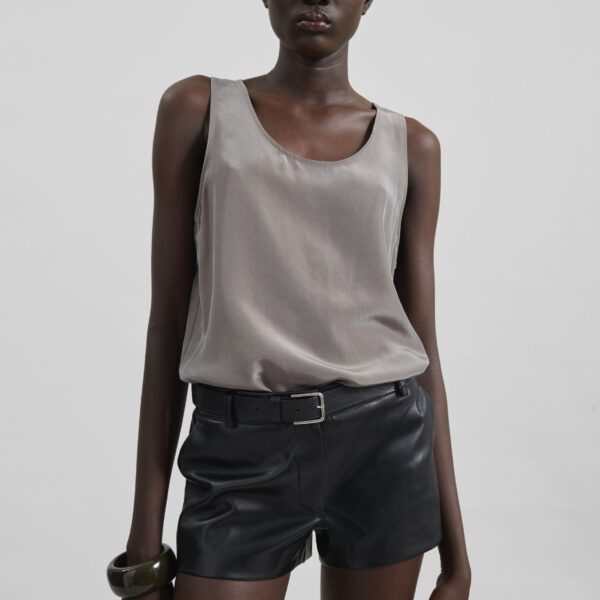 The Frankie Shop Nivee Lustrous Boxy Tank - Dark Taupe - Oversized Minimalist Tops in Beige - Shop at Coveti