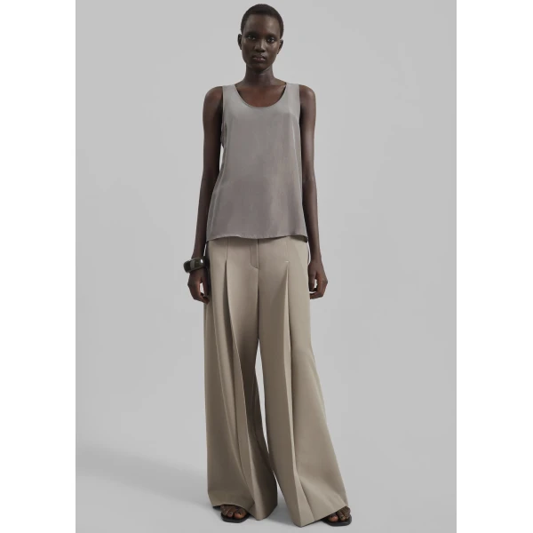 The Frankie Shop Nivee Lustrous Boxy Tank – Dark Taupe Top, view 3