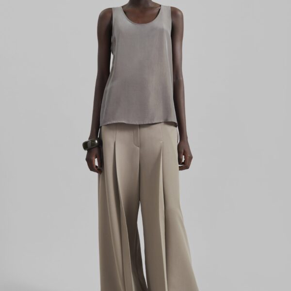 The Frankie Shop Nivee Lustrous Boxy Tank - Dark Taupe - Oversized Minimalist Tops in Beige - Shop at Coveti