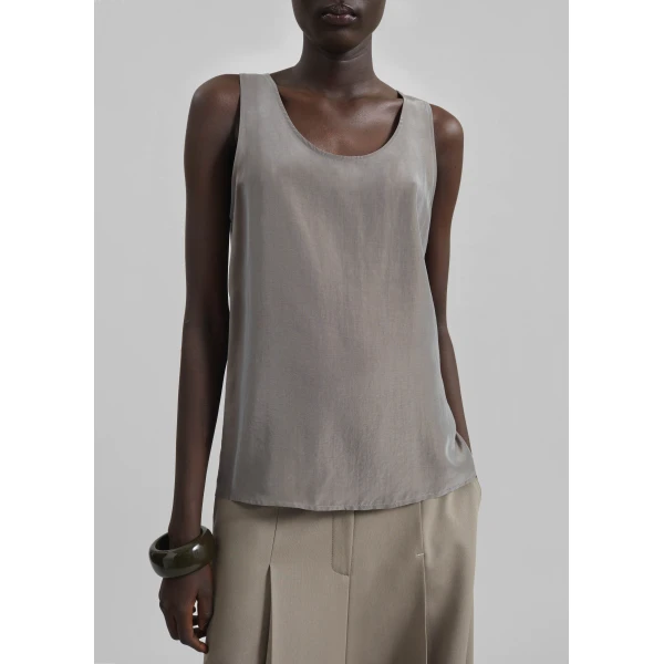 The Frankie Shop Nivee Lustrous Boxy Tank – Dark Taupe Top, view 4